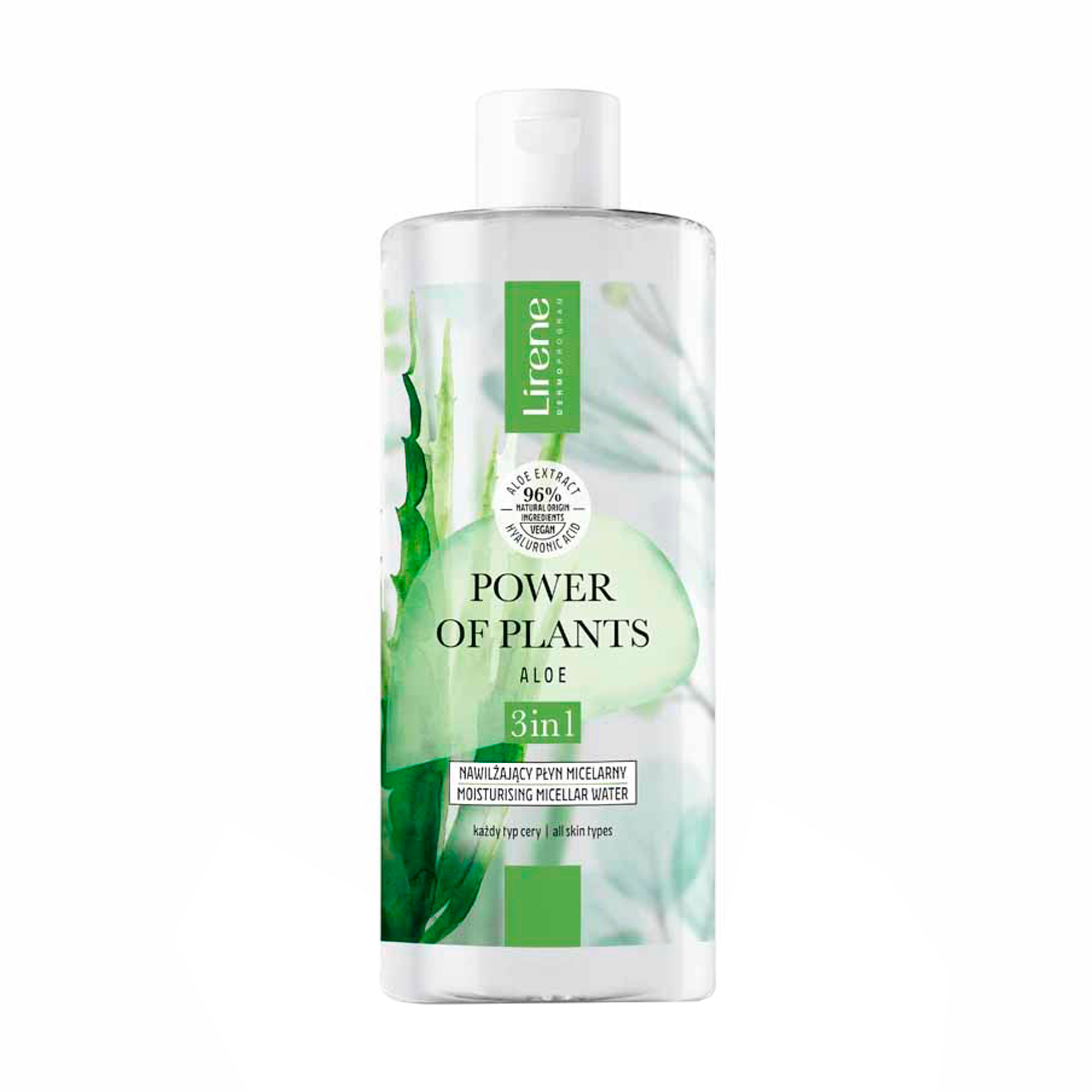 Зволожувальна міцелярна вода для обличчя Lirene Power Of Plants Moisturising Micellar Water 3in1 Aloe, 400 мл